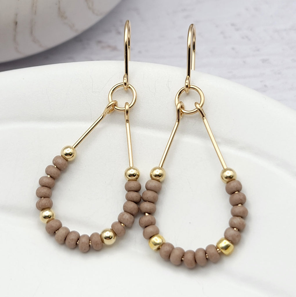 Lane - Gold & Taupe Earrings Bijou by SAM