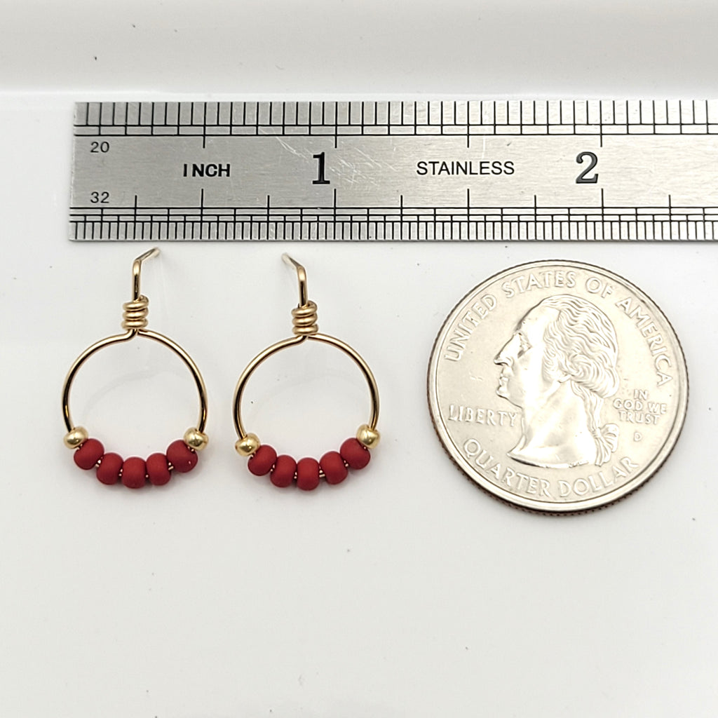 Aiden - Gold & Deep Red Beaded Hoops Earrings Bijou by SAM