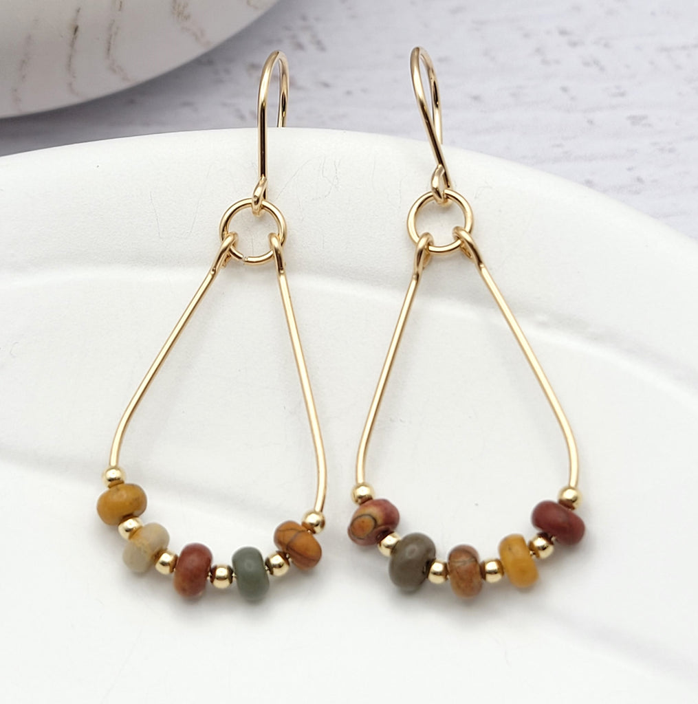 Lane - Gold & Red Creek Jasper Earrings Bijou by SAM