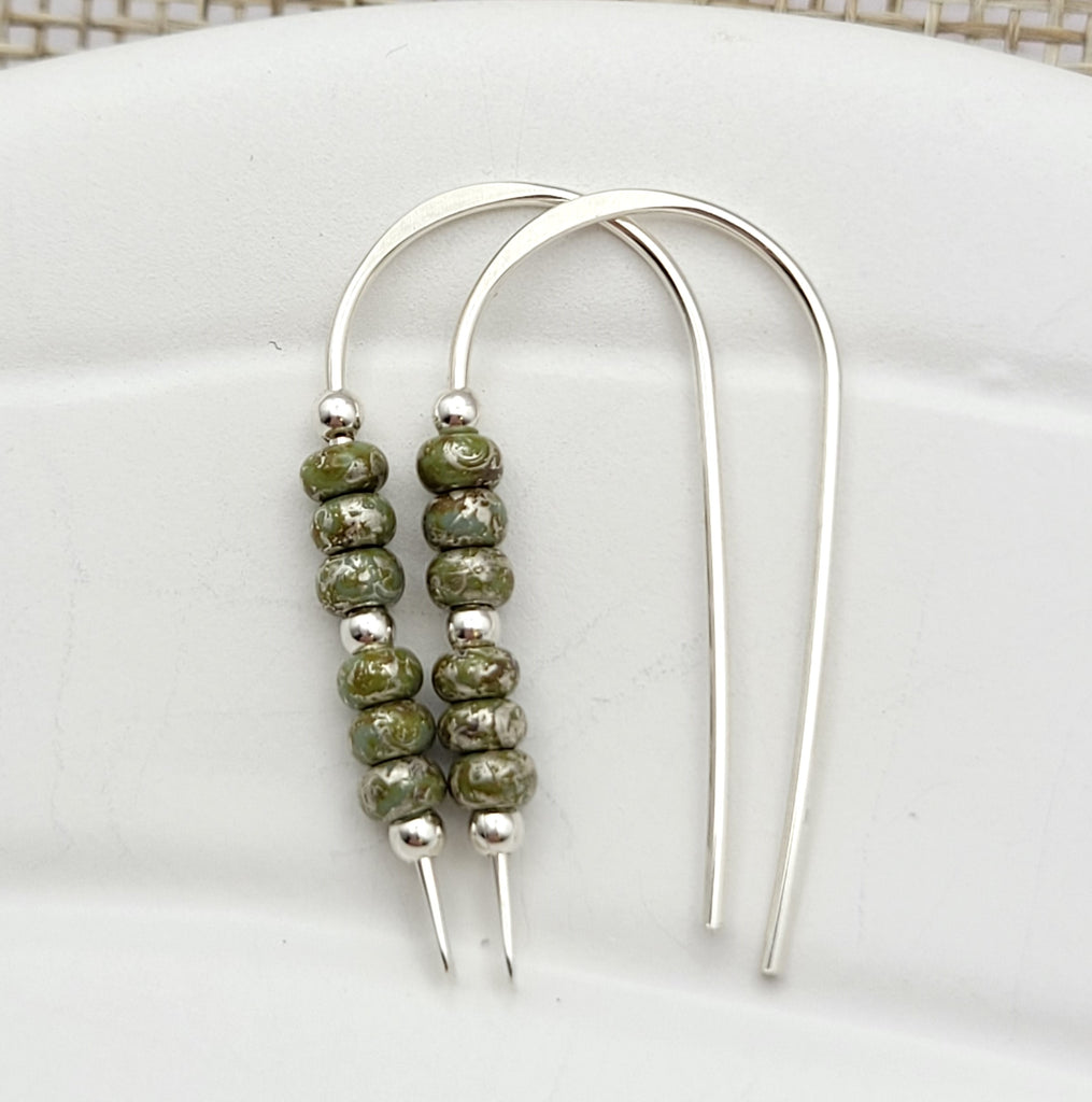 Cheval - Silver and Sage Green Earrings Bijou by SAM