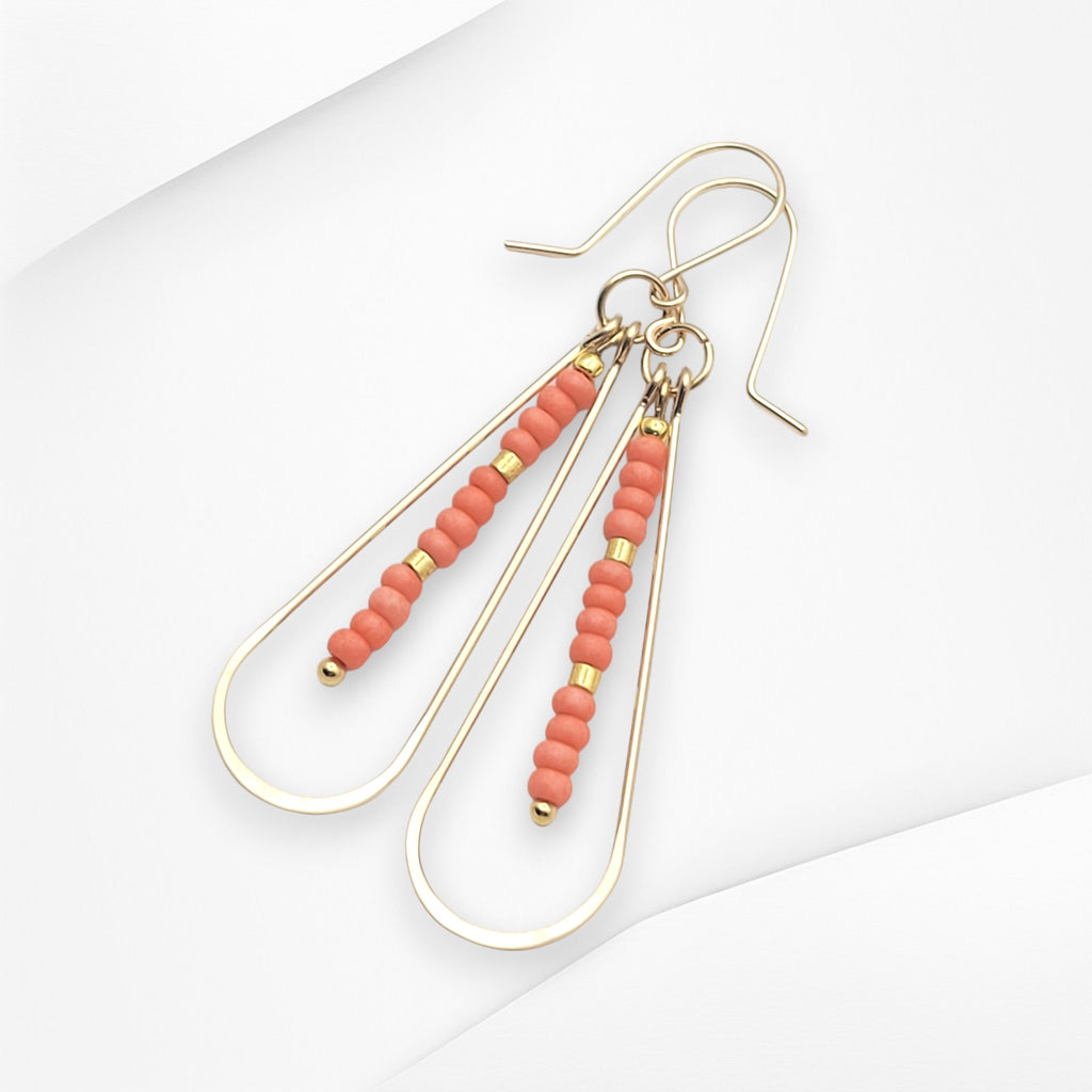 Harley - Gold & Coral Long Hoops Earrings Bijou by SAM