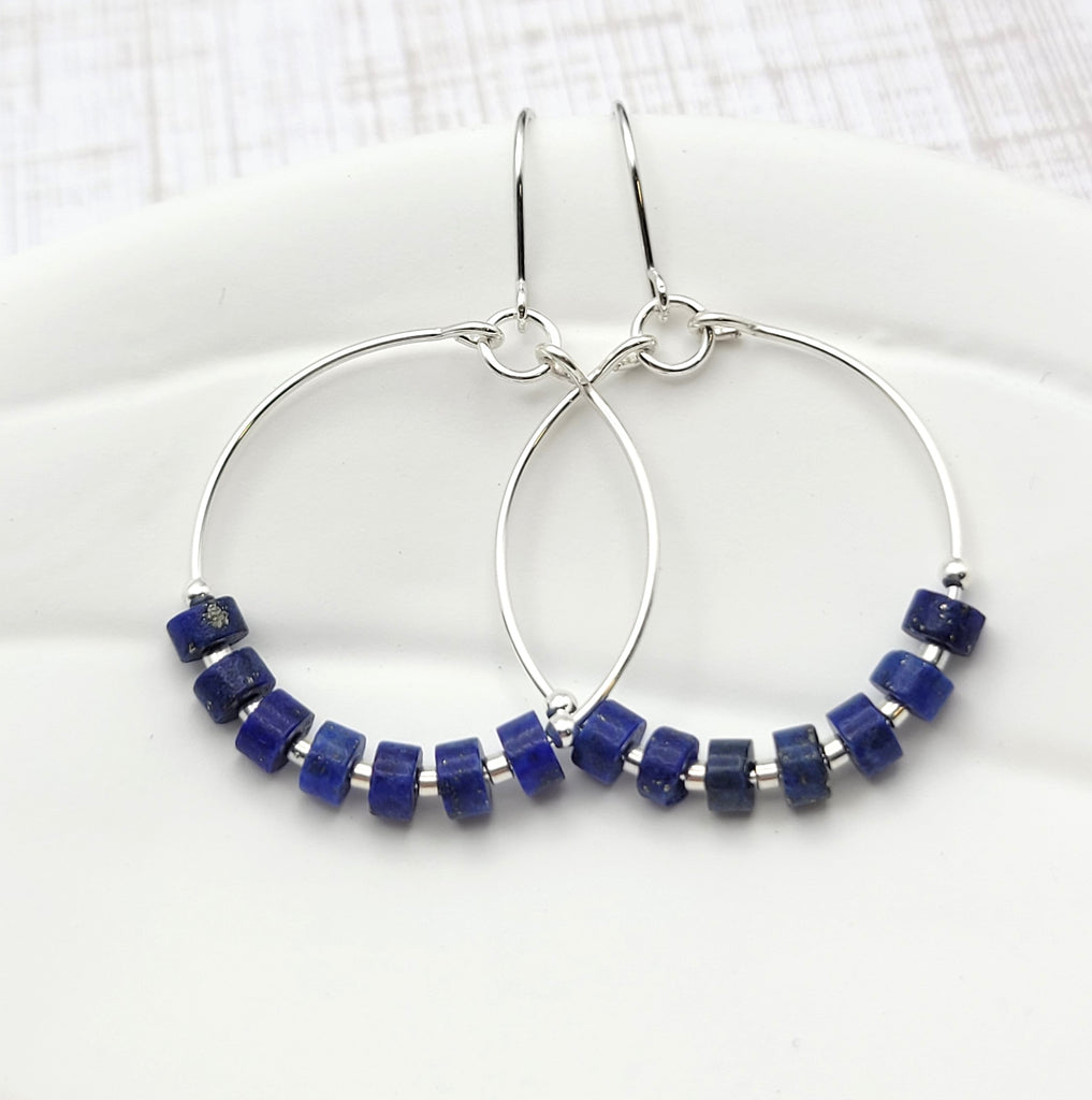 Boho - Silver Hoops with Lapis Lazuli Earrings Bijou by SAM
