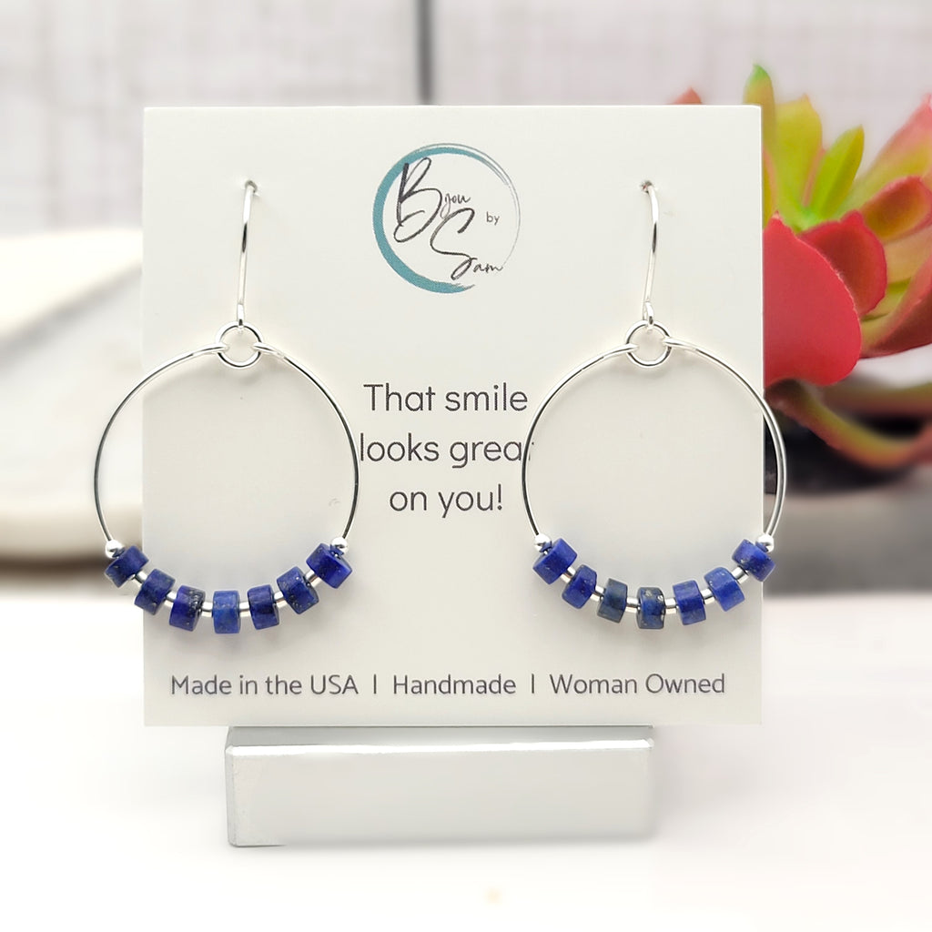 Boho - Silver Hoops with Lapis Lazuli Earrings Bijou by SAM