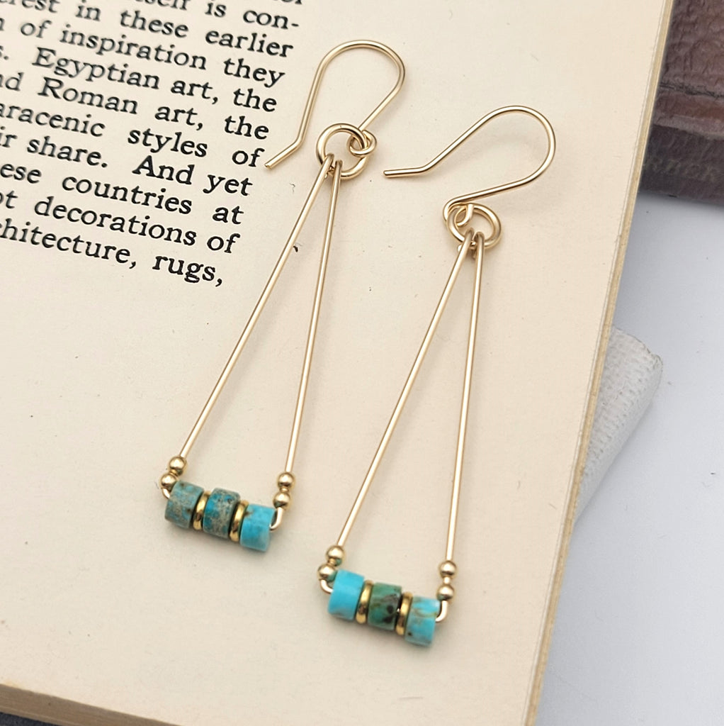 Gold and Turquoise Triangle Dangle Earrings Earrings Bijou by SAM