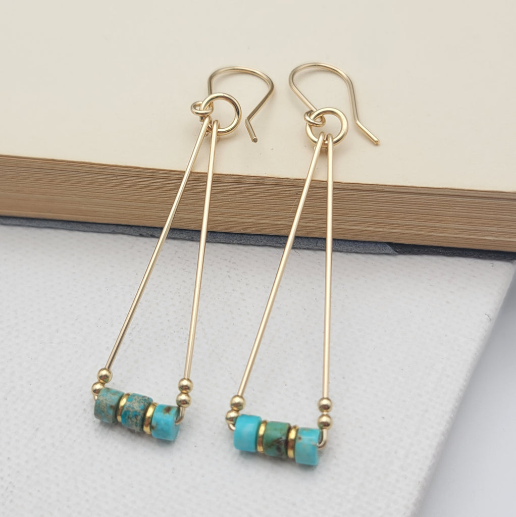 Gold and Turquoise Triangle Dangle Earrings Earrings Bijou by SAM