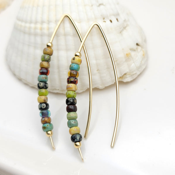 Wish - Colorful Gold Beaded Threaders Earrings Bijou by SAM