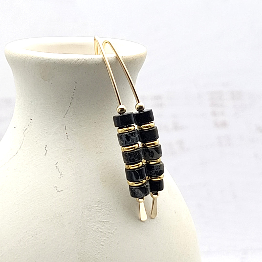 Wish - Gold & Black Jasper Earrings Bijou by SAM