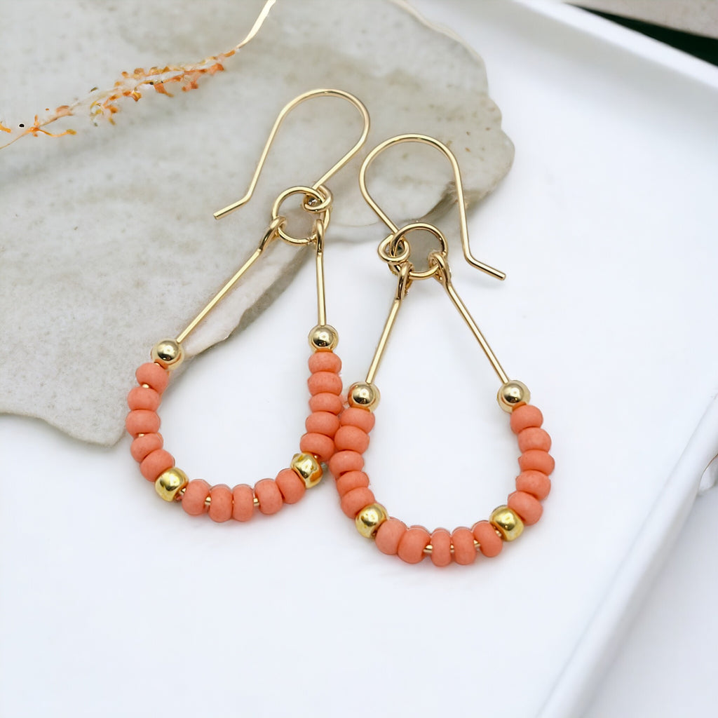 Lane - Gold & Coral Earrings Bijou by SAM   