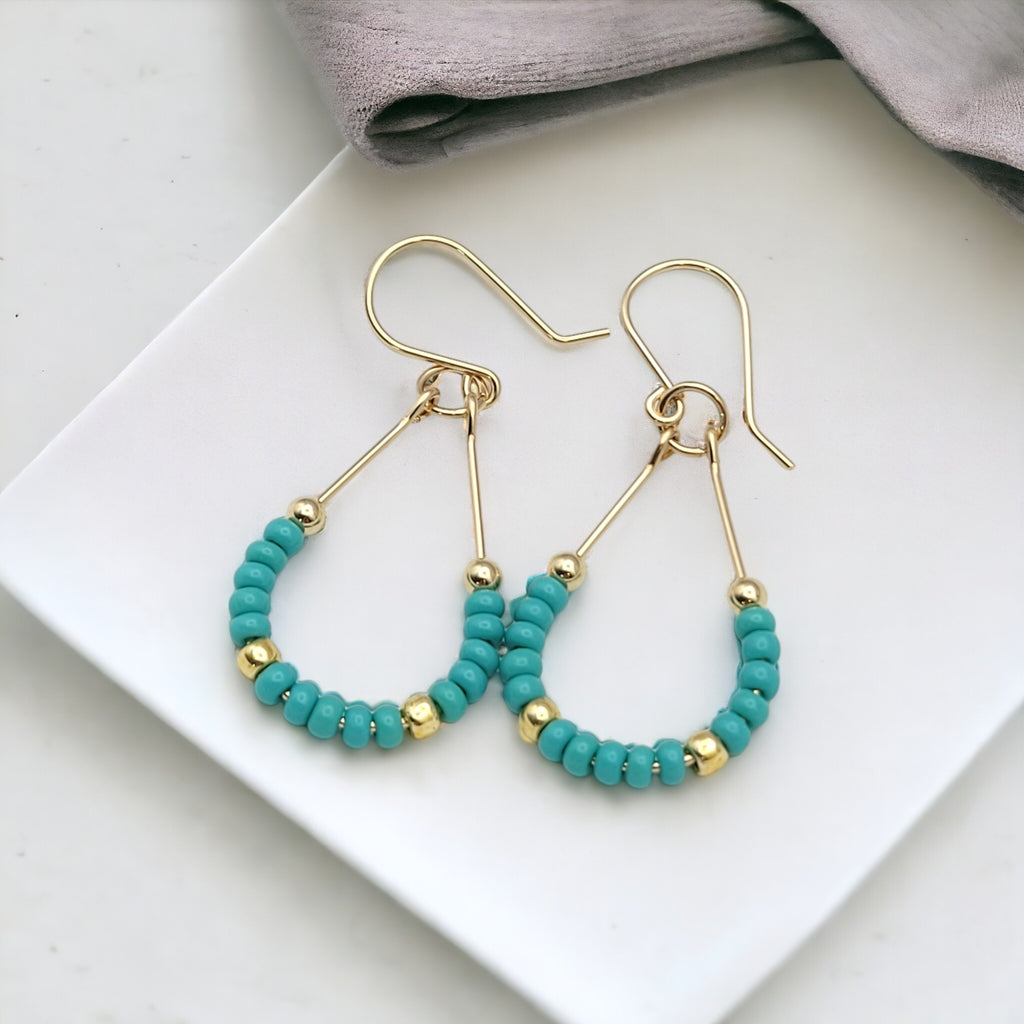 Lane - Gold & Teal Turquoise Earrings Bijou by SAM