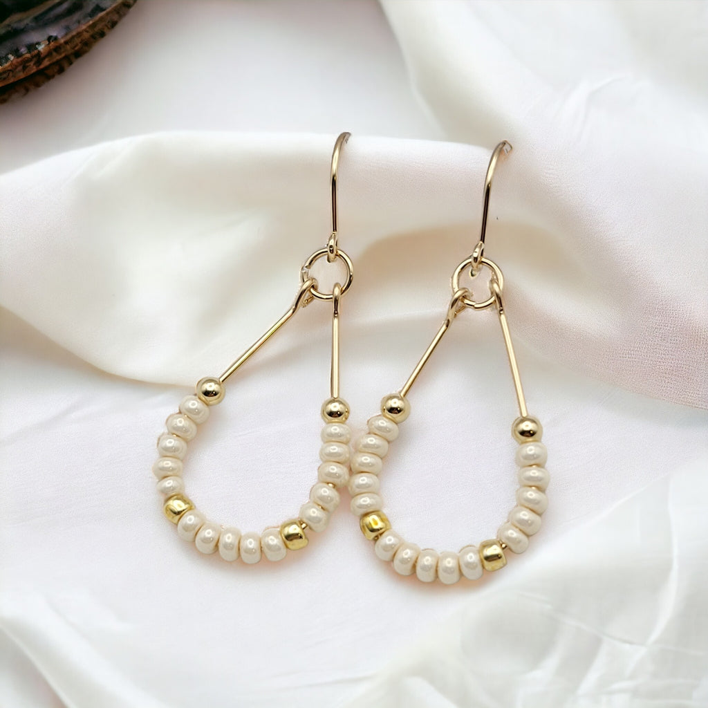 Lane - Gold & Pearl Luster Earrings Bijou by SAM
