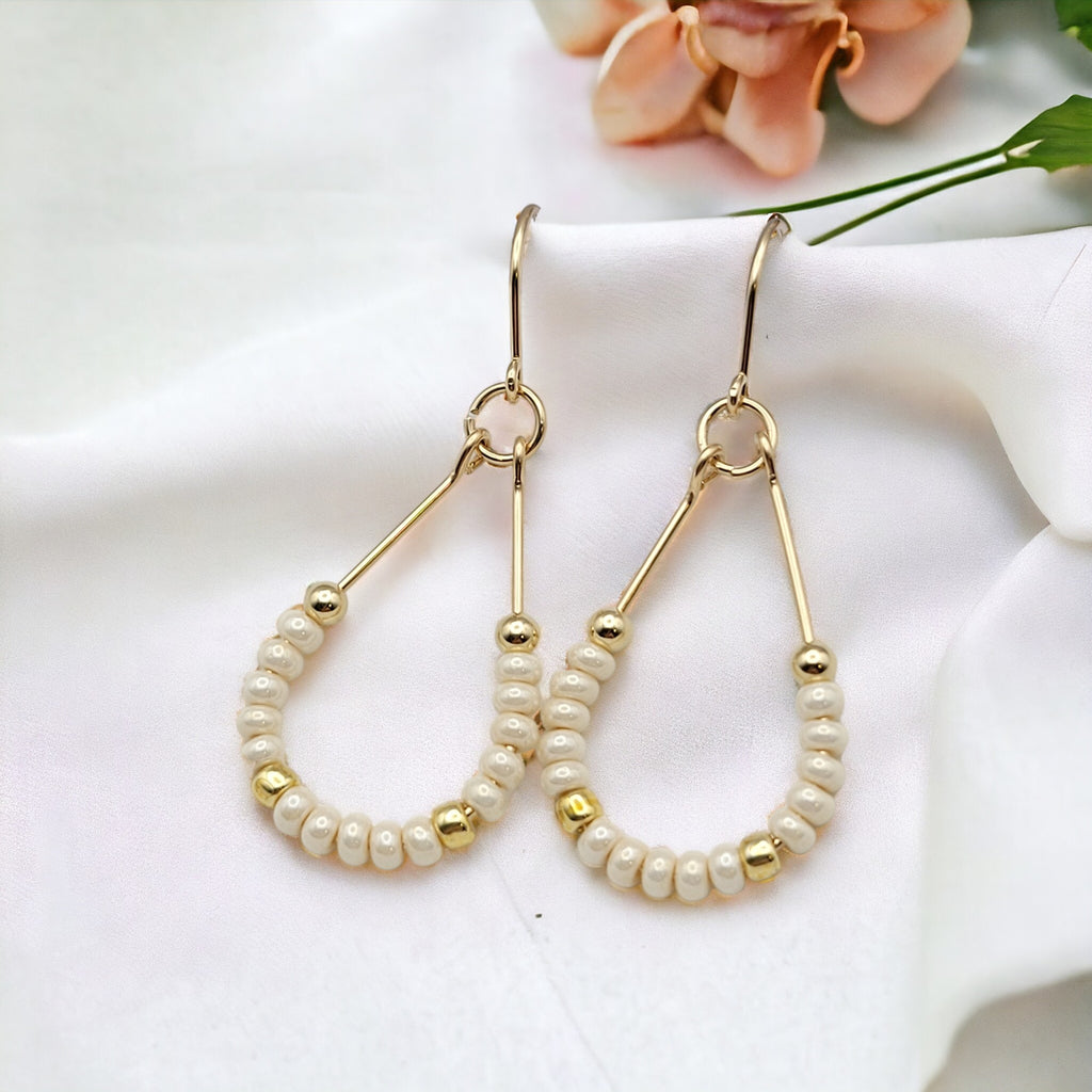 Lane - Gold & Pearl Luster Earrings Bijou by SAM