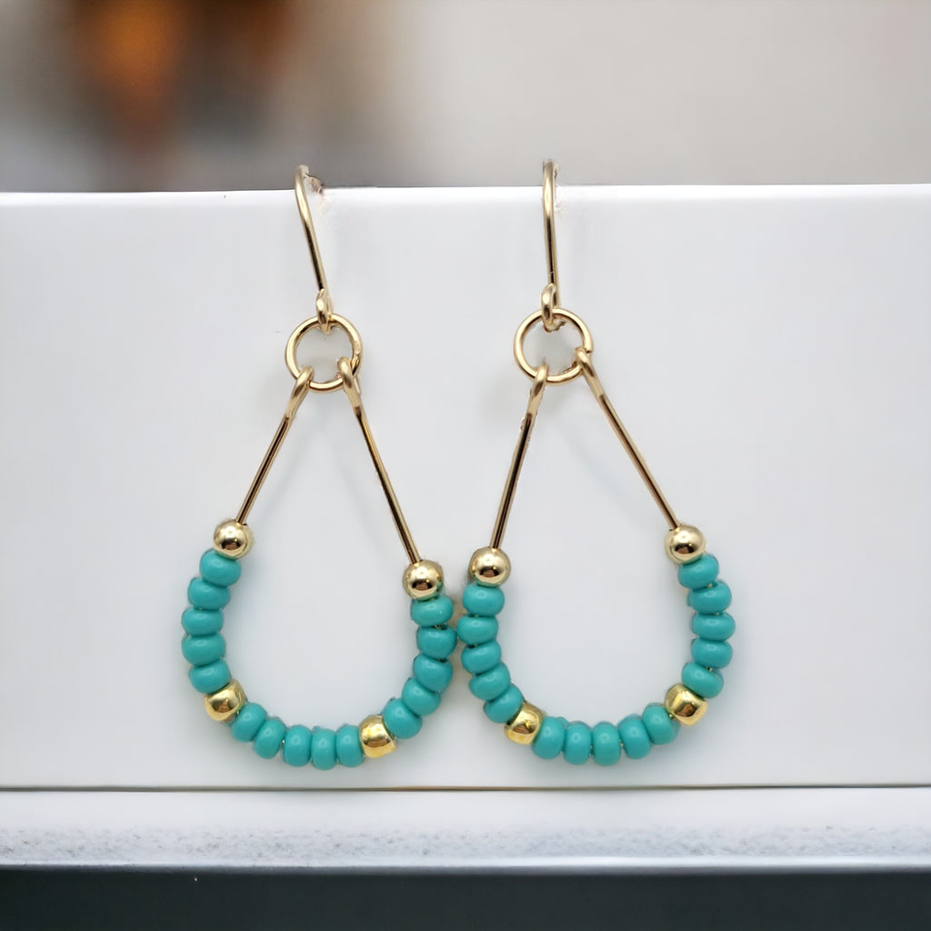 Lane - Gold & Teal Turquoise Earrings Bijou by SAM