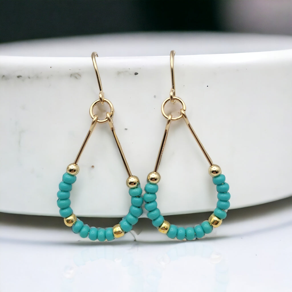 Lane - Gold & Teal Turquoise Earrings Bijou by SAM