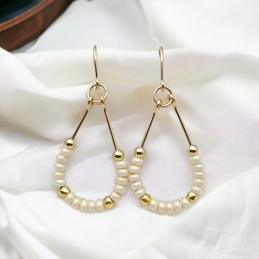 Lane - Gold & Pearl Luster Earrings Bijou by SAM