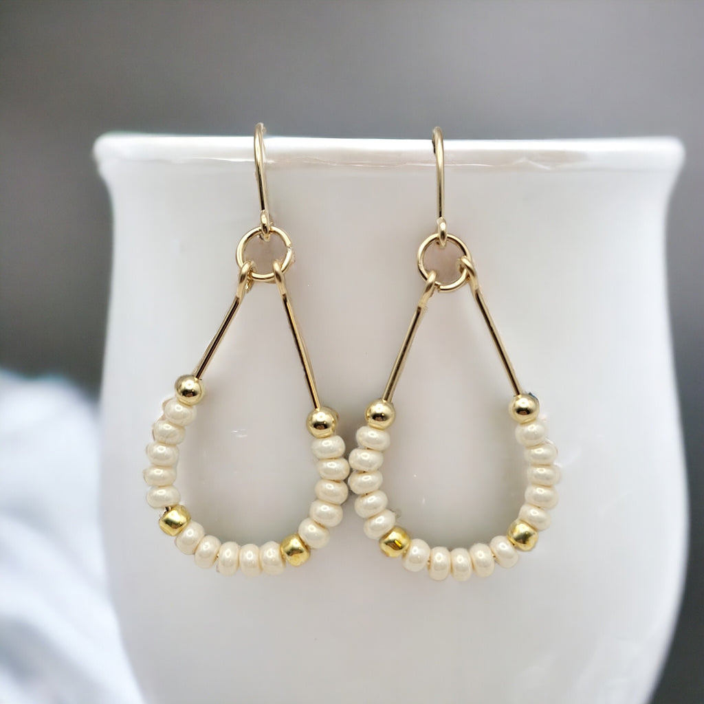 Lane - Gold & Pearl Luster Earrings Bijou by SAM