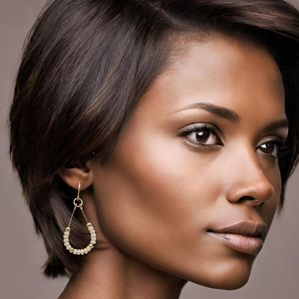 Lane - Gold & Pearl Luster Earrings Bijou by SAM