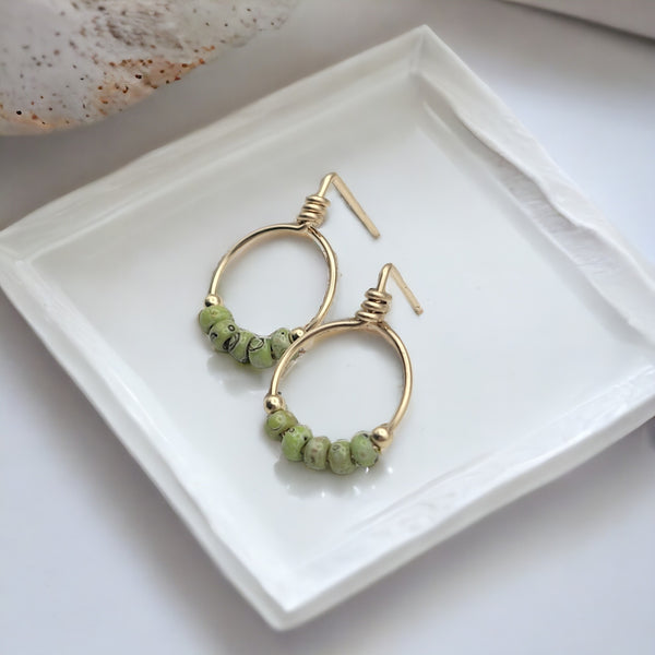 Aiden - Gold & Green Beaded Hoops Earrings Bijou by SAM