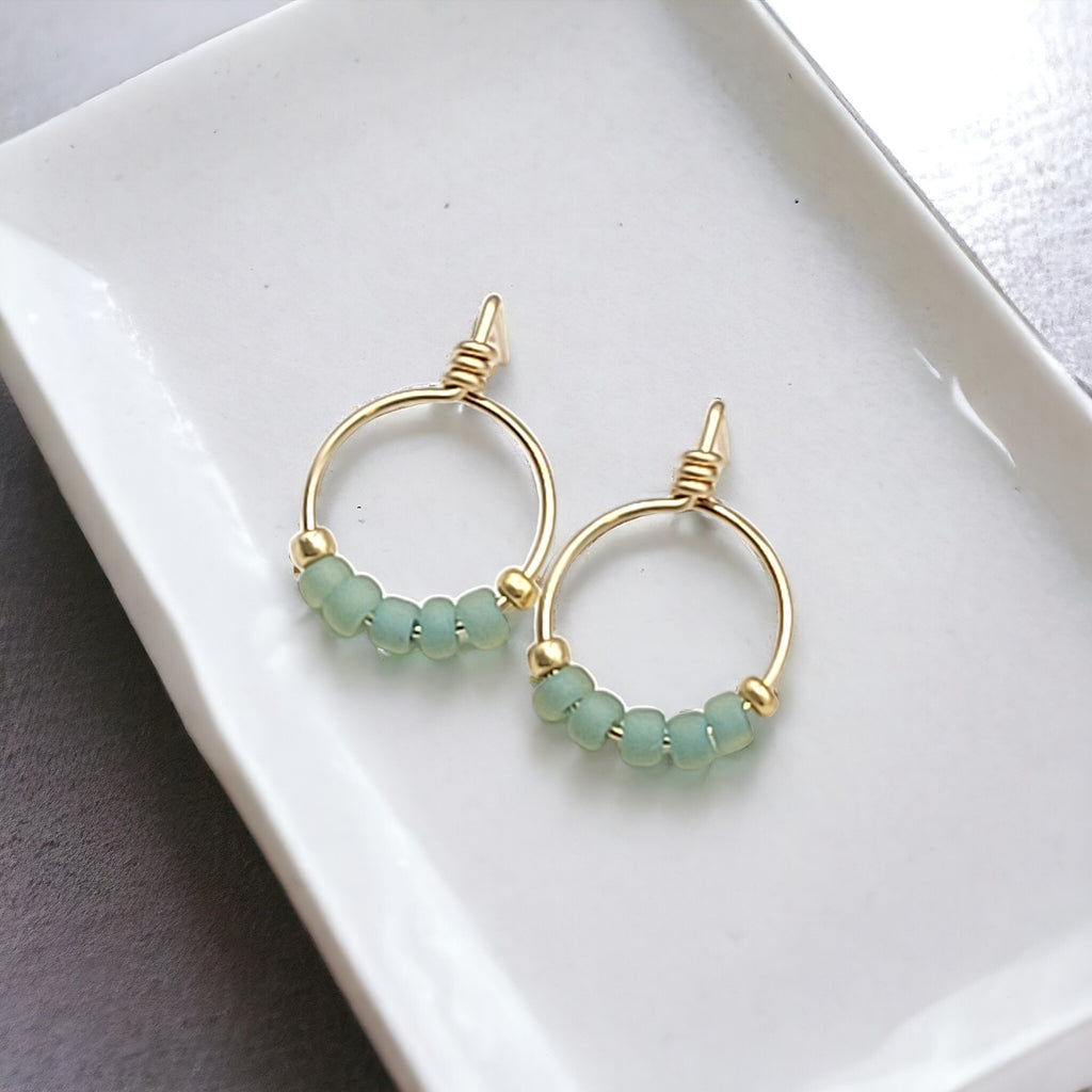 Aiden - Gold & Sea Glass Hoops Earrings Bijou by SAM