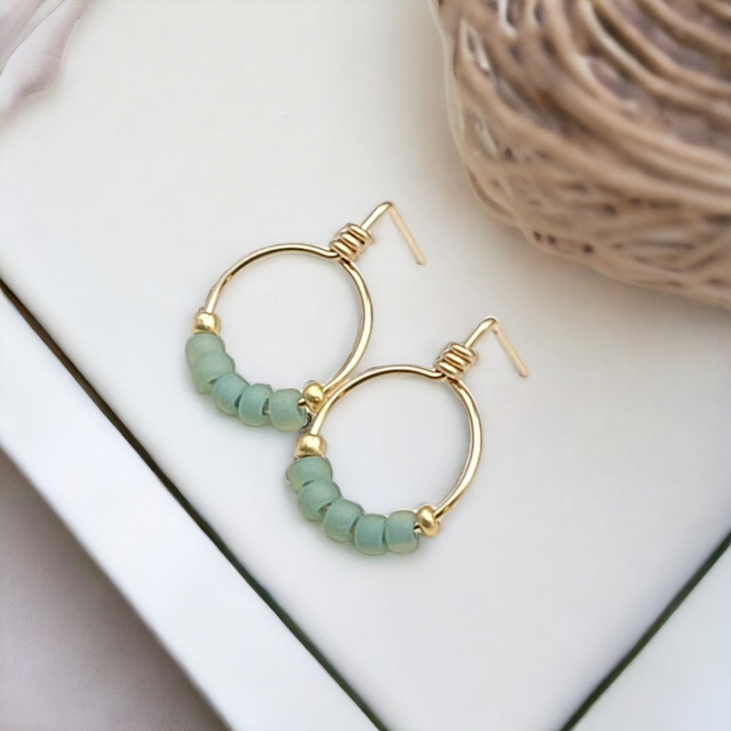 Aiden - Gold & Sea Glass Hoops Earrings Bijou by SAM