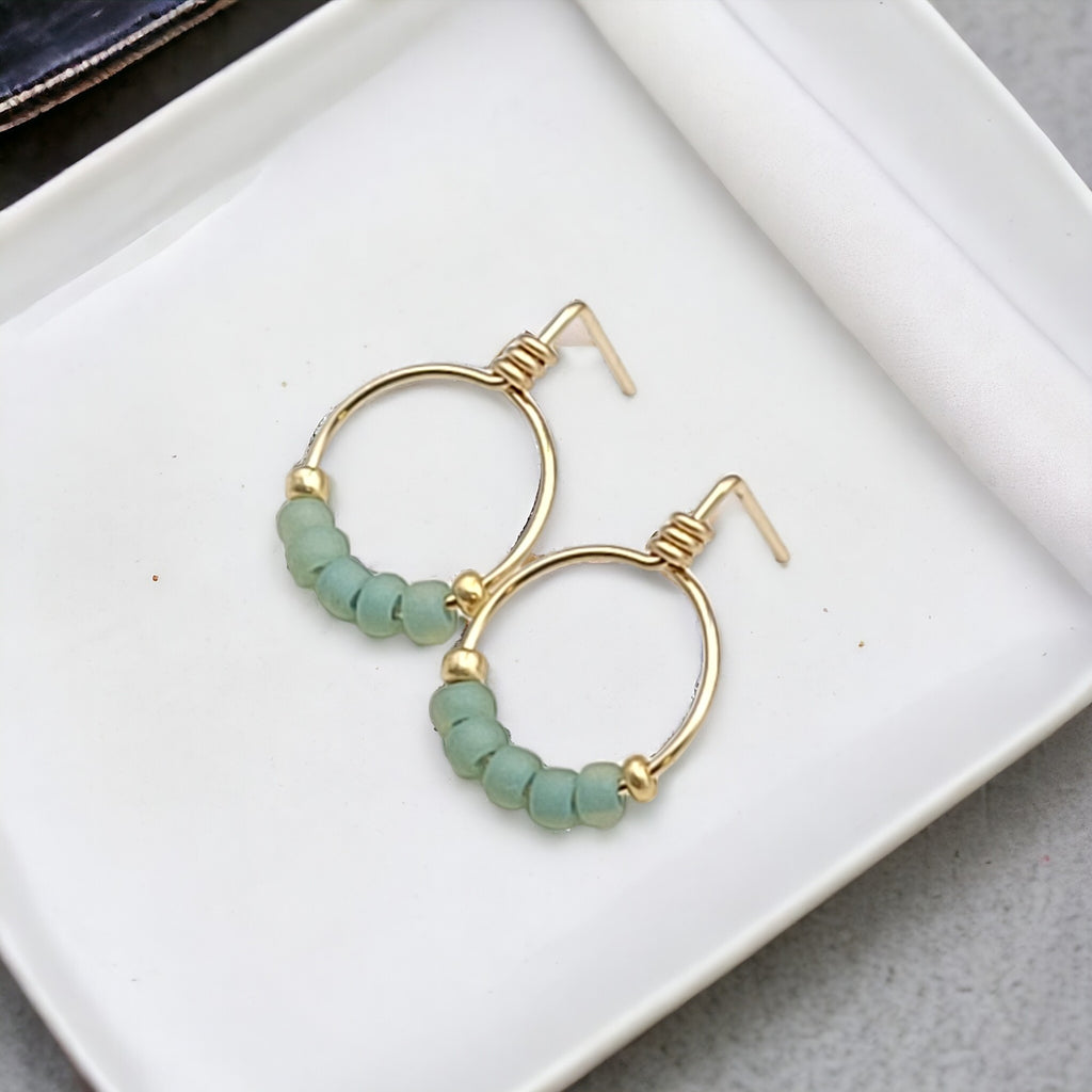 Aiden - Gold & Sea Glass Hoops Earrings Bijou by SAM