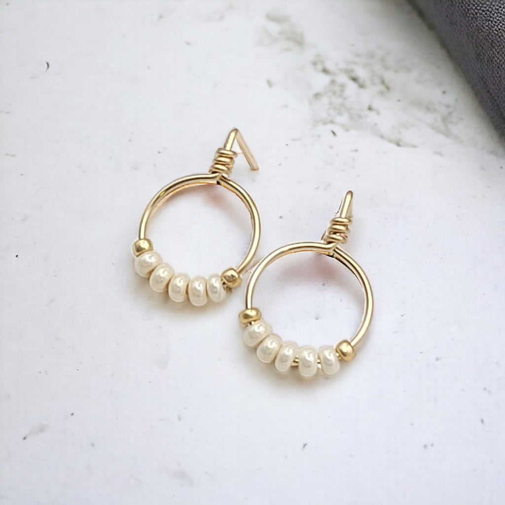 Aiden - Gold & Pearl Beaded Hoops Earrings Bijou by SAM