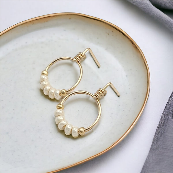 Aiden - Gold & Pearl Beaded Hoops Earrings Bijou by SAM