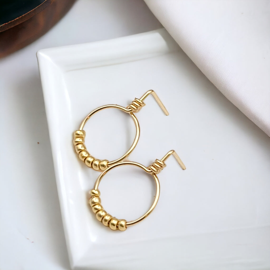 Aiden - Gold Beaded Studs Earrings Bijou by SAM