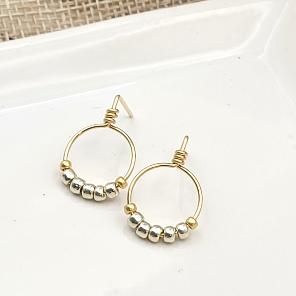 Aiden - Gold & Silver Beaded Studs Earrings Bijou by SAM