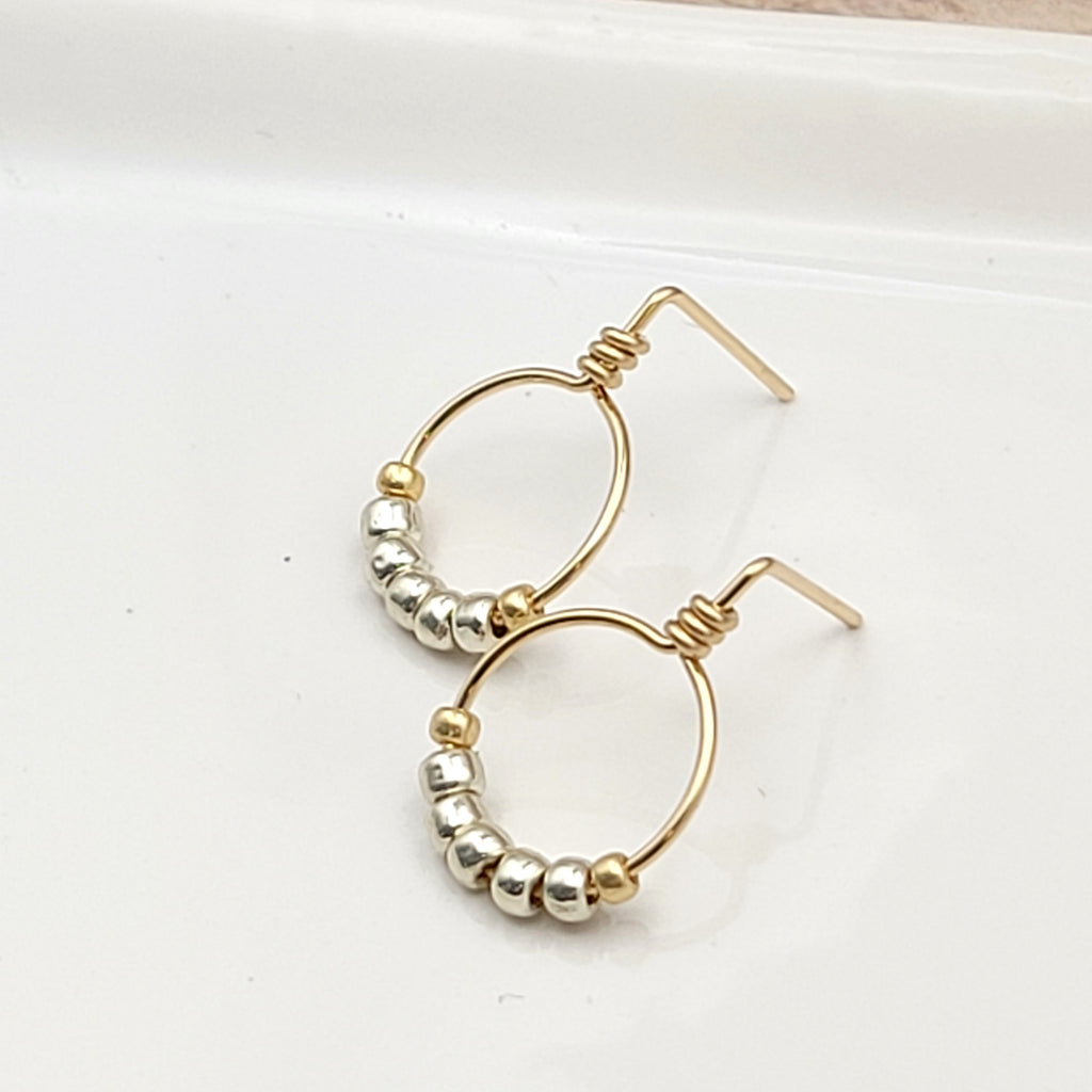 Aiden - Gold & Silver Beaded Studs Earrings Bijou by SAM