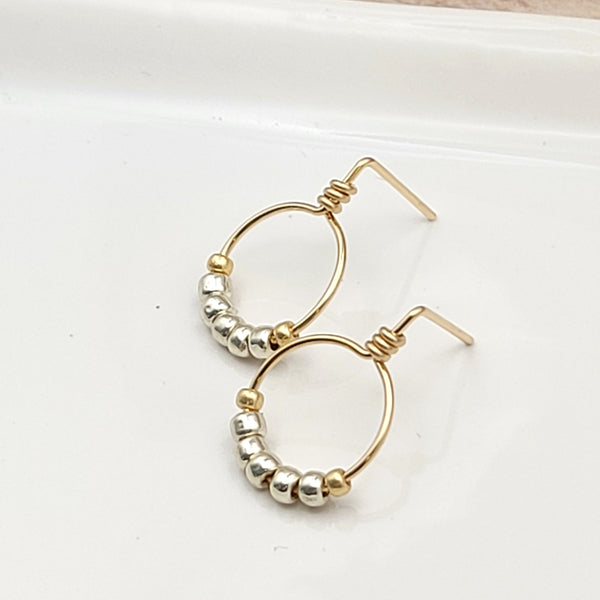 Aiden - Gold & Silver Beaded Studs Earrings Bijou by SAM