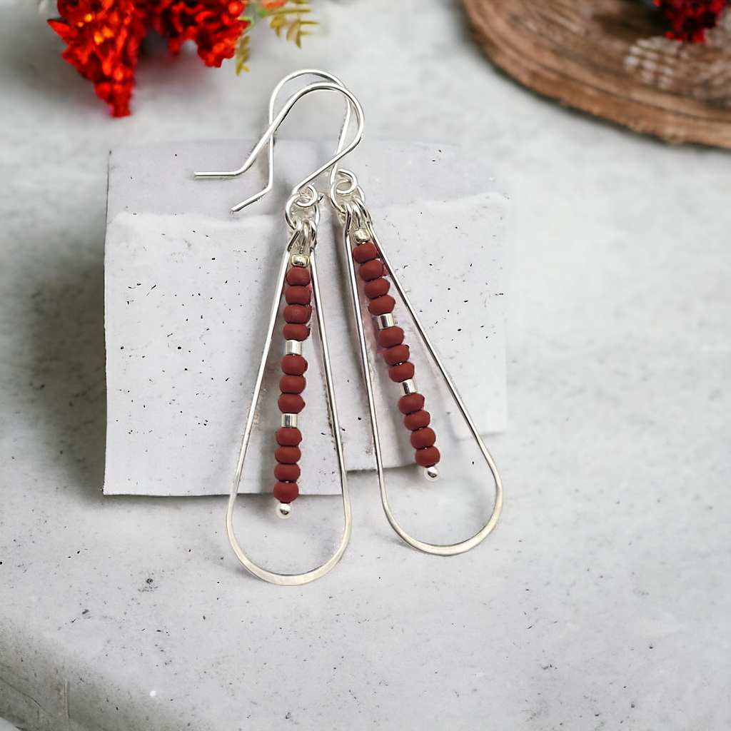 Harley - Silver & Dark Red Earrings Bijou by SAM