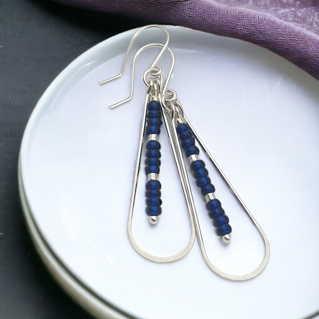 Harley - Silver & Dark Blue Earrings Bijou by SAM