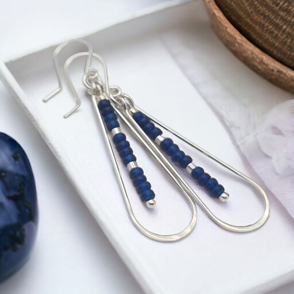 Harley - Silver & Dark Blue Earrings Bijou by SAM