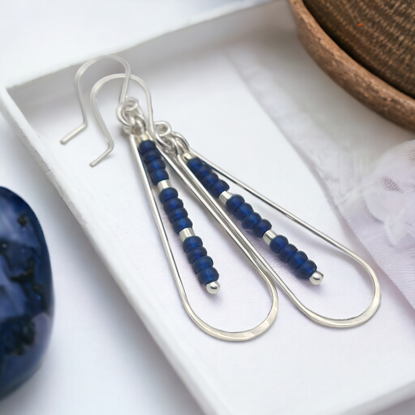 Harley - Silver & Dark Blue Earrings Bijou by SAM   