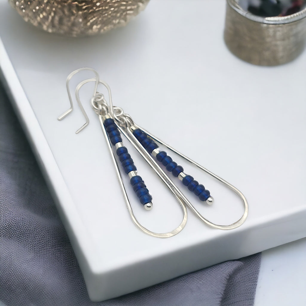 Harley - Silver & Dark Blue Earrings Bijou by SAM