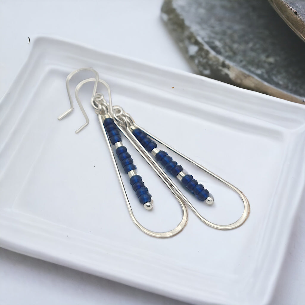 Harley - Silver & Dark Blue Earrings Bijou by SAM