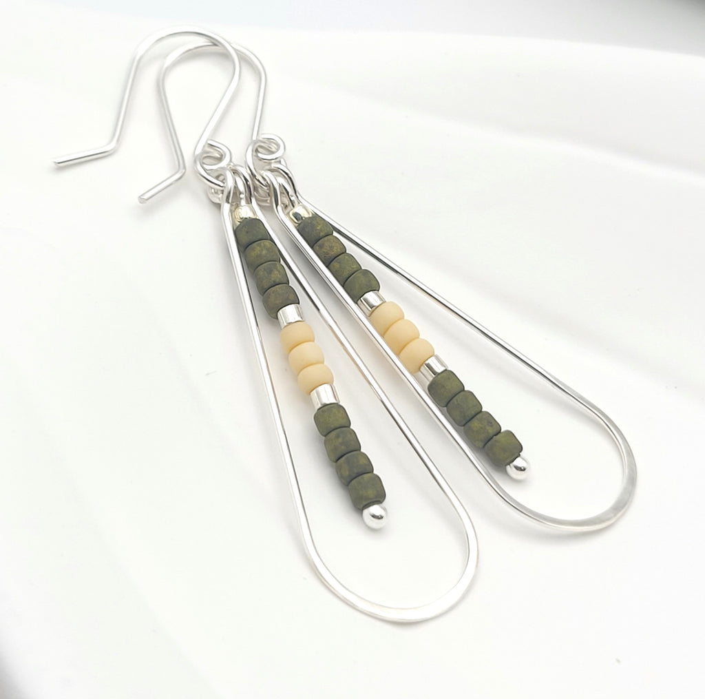 Harley - Silver with Olive & Cream Earrings Bijou by SAM