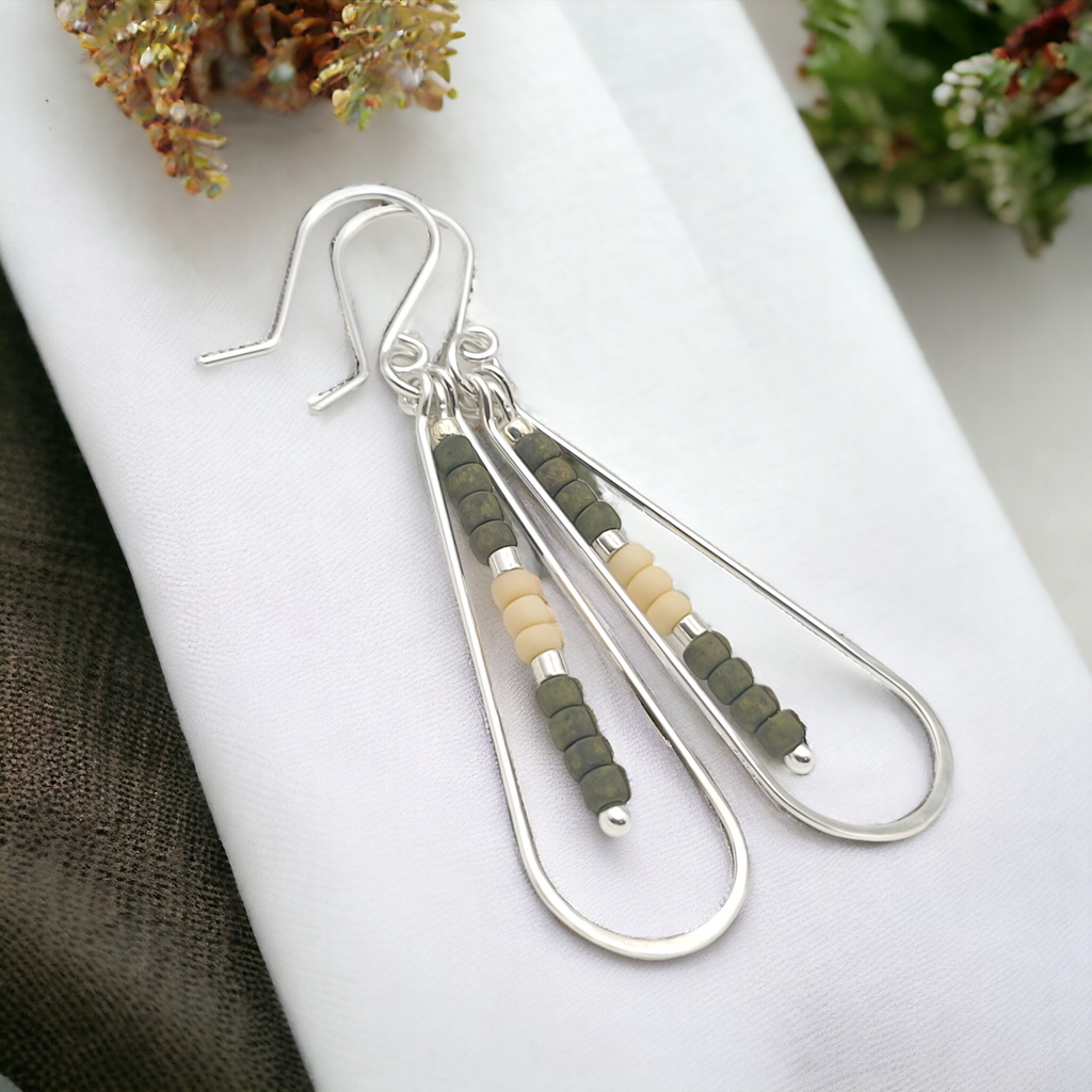 Harley - Silver with Olive & Cream Earrings Bijou by SAM