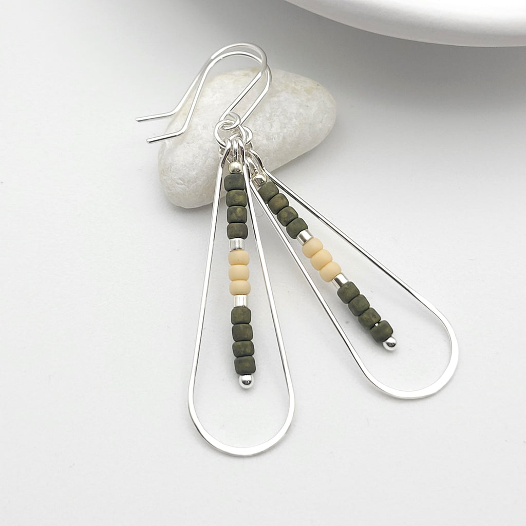 Harley - Silver with Olive & Cream Earrings Bijou by SAM