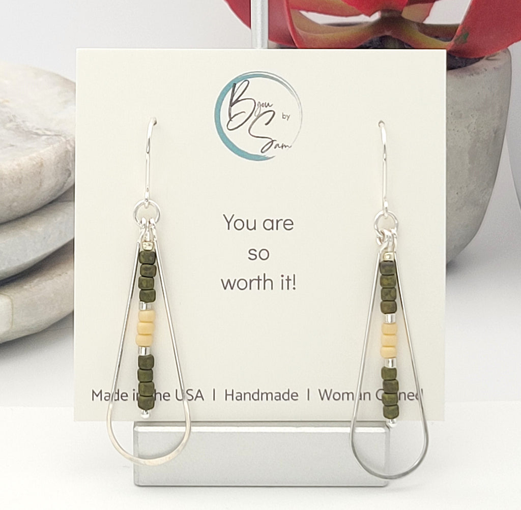 Harley - Silver with Olive & Cream Earrings Bijou by SAM