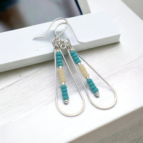 Harley - Silver with Turquoise & Cream Earrings Bijou by SAM