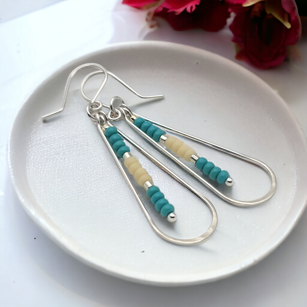 Harley - Silver with Turquoise & Cream Earrings Bijou by SAM