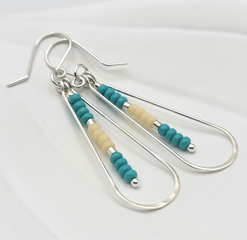 Harley - Silver with Turquoise & Cream Earrings Bijou by SAM