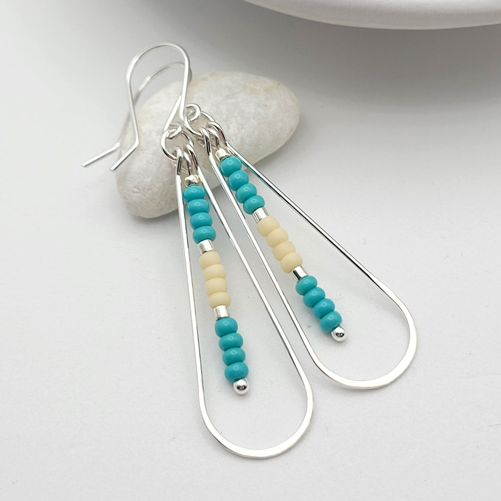 Harley - Silver with Turquoise & Cream Earrings Bijou by SAM