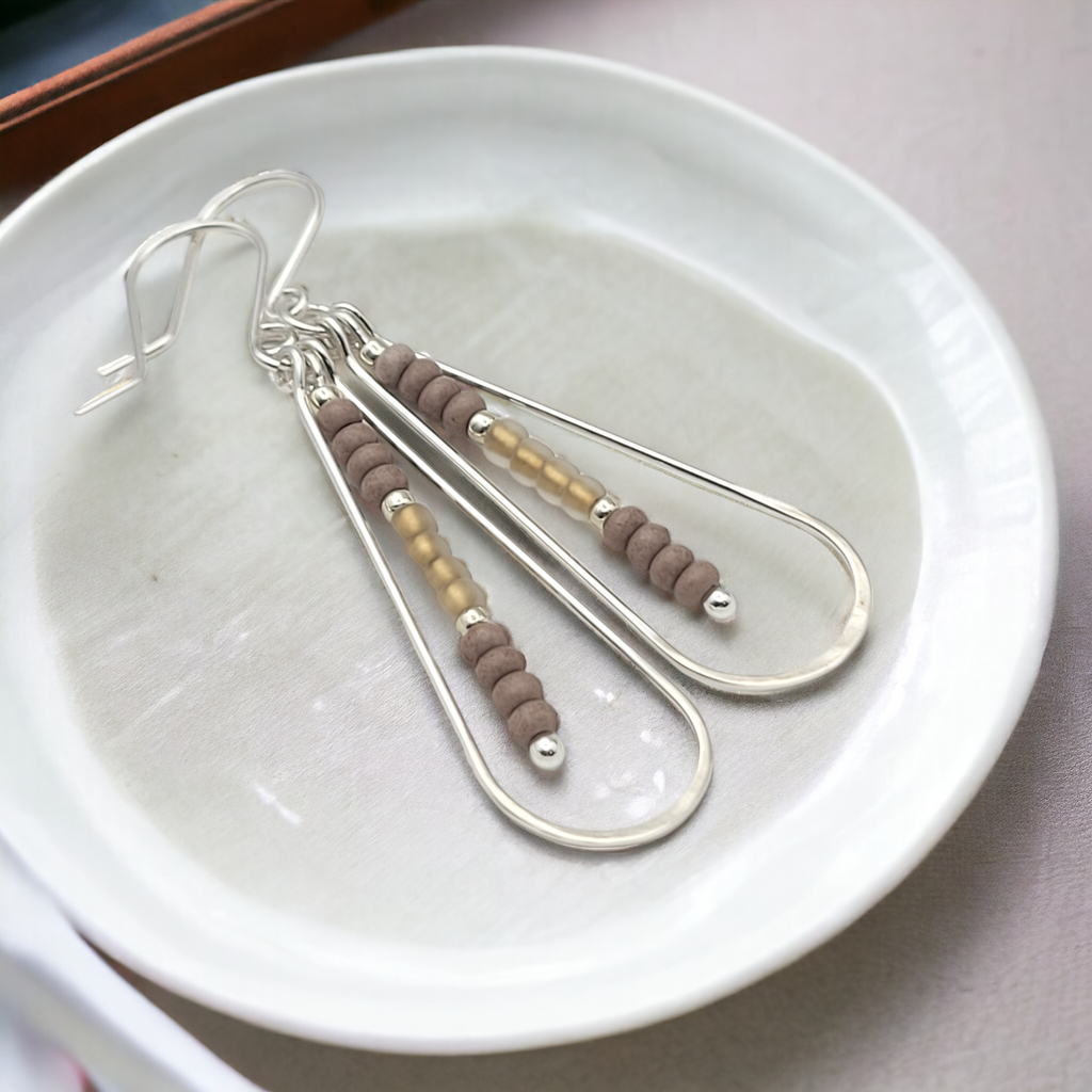 Harley - Silver & Neutral Brown Earrings Bijou by SAM