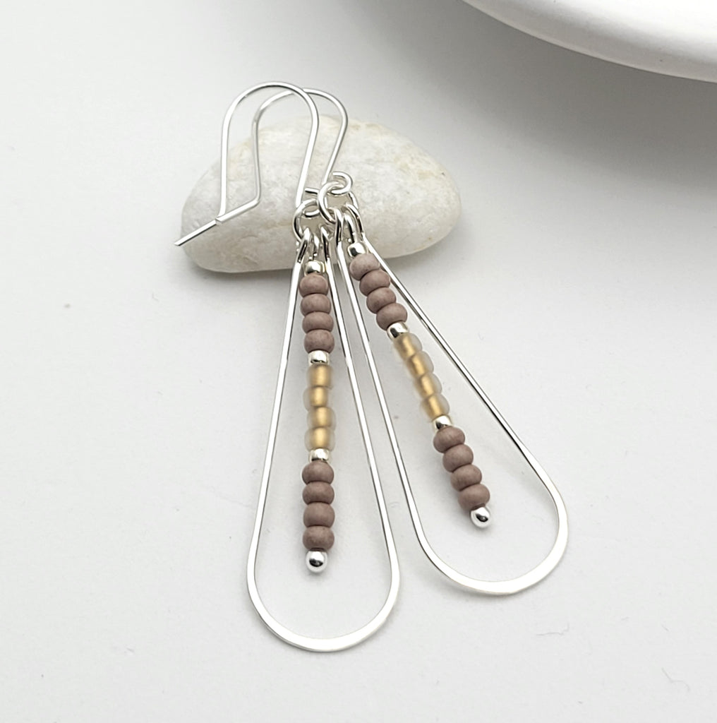 Harley - Silver & Neutral Brown Earrings Bijou by SAM
