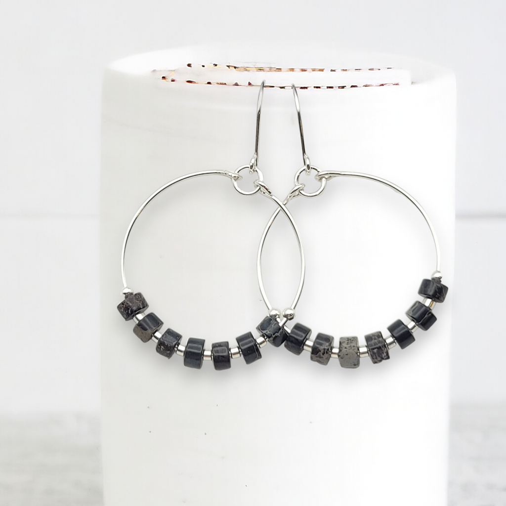 Boho - Silver with Black Jasper Earrings Bijou by SAM