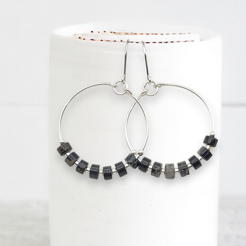 Boho - Silver with Black Jasper Earrings Bijou by SAM   