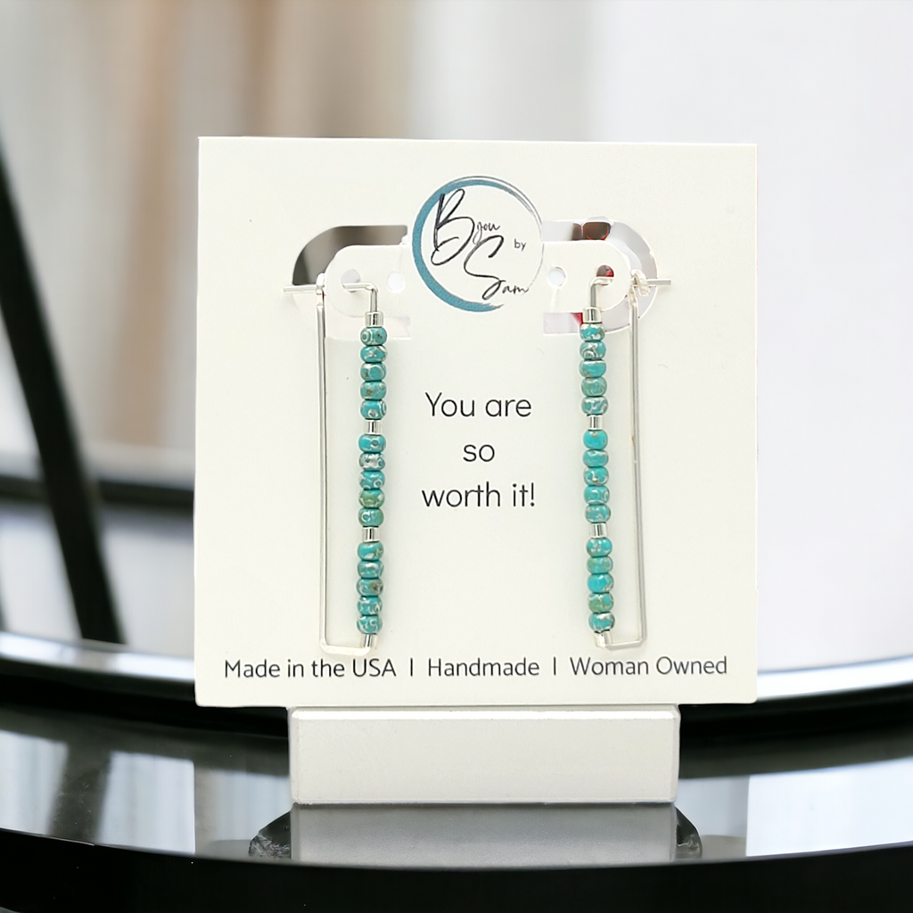 True - Silver Rectangle & Turquoise Earrings Bijou by SAM