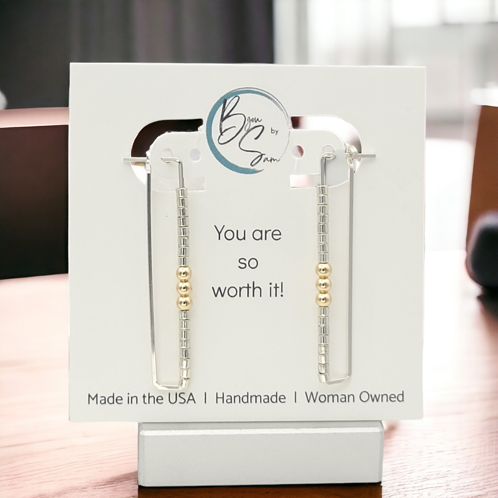 True - Silver Rectangle & Gold Earrings Bijou by SAM